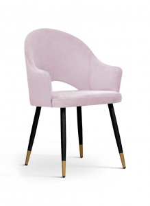 Scaun tapitat cu stofa si picioare metalice, Goda Velvet Rose / Negru / Auriu, l56xA62xH87 cm