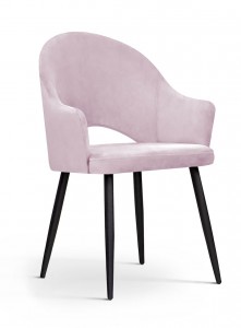 Scaun tapitat cu stofa si picioare metalice, Goda Velvet Rose / Negru, l56xA62xH87 cm