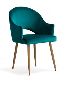 Scaun tapitat cu stofa si picioare metalice, Goda Velvet Turcoaz / Stejar, l56xA62xH87 cm