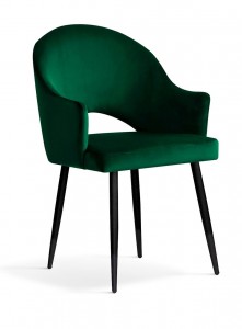 Scaun tapitat cu stofa si picioare metalice, Goda Velvet Verde / Negru, l56xA62xH87 cm