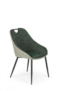 Scaun tapitat cu stofa si picioare metalice, Kai-412 Velvet Verde Inchis / Verde Deschis / Negru, l53xA61xH86 cm