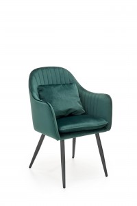 Scaun tapitat cu stofa si picioare metalice, Kai-464 Velvet Verde Inchis / Negru, l58xA59xH84 cm