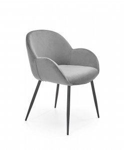 Scaun tapitat cu stofa si picioare metalice, Kai-480 Velvet Gri / Negru, l59xA59xH79 cm