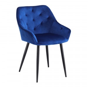 Scaun tapitat cu stofa si picioare metalice, Kai-487 Velvet Bleumarin / Negru, l56xA65xH81 cm