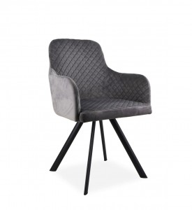 Scaun tapitat cu stofa si picioare metalice, Melissa Velvet Gri inchis / Negru, l58xA55xH83 cm