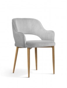 Scaun tapitat cu stofa si picioare metalice, Mercy Velvet Argintiu / Stejar, l54xA61xH78 cm