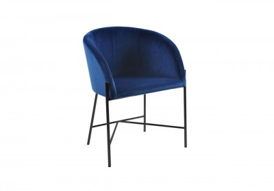 Scaun tapitat cu stofa si picioare metalice Nelson Velvet Albastru Inchis / Negru, l56xA54xH76,5 cm