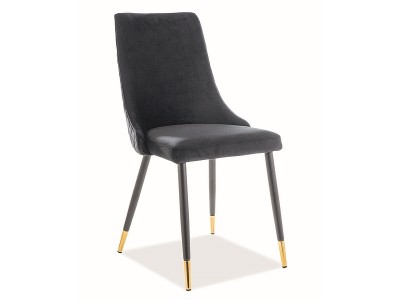 Scaun tapitat cu stofa si picioare metalice, Pirro Velvet Negru / Auriu, l47xA59xH93 cm