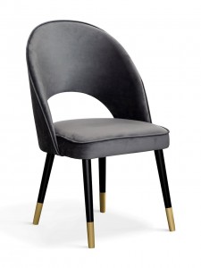 Scaun tapitat cu stofa si picioare metalice, Ponte II Velvet Gri / Negru / Auriu, l54xA63xH88 cm