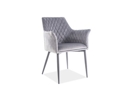 Scaun tapitat cu stofa si picioare metalice Sergei Velvet Gri / Negru, l45xA45xH86 cm