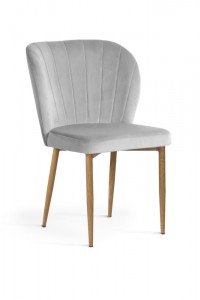 Scaun tapitat cu stofa si picioare metalice, Shelly Velvet Argintiu / Stejar, l53xA57xH88 cm