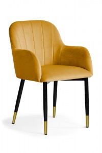 Scaun tapitat cu stofa si picioare metalice, Tulip Velvet Mustariu / Negru / Auriu, l57xA57xH83 cm