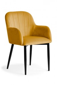 Scaun tapitat cu stofa si picioare metalice, Tulip Velvet Mustariu / Negru, l57xA57xH83 cm