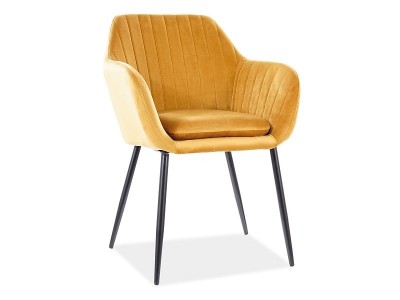 Scaun tapitat cu stofa si picioare metalice, Vanos Velvet Mustariu / Negru, l57xA58xH82 cm