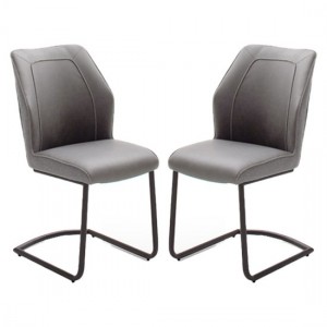 Set 2 scaune tapitate cu stofa si piele ecologica, cu picioare metalice Aberdeen Gri / Negru, l50xA62xH92 cm