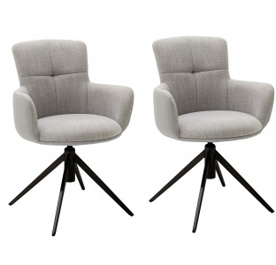 Set 2 scaune rotative tapitate cu stofa si picioare metalice, Mecana Gri / Negru, l60xA64x87 cm