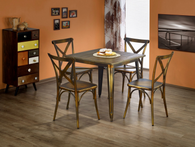 Masa din metal si lemn Magnola Square Yellow Copper, L80xl80xH76 cm