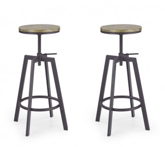Set 2 scaune de bar din pal si metal Hoku-64 Coffee / Antracit, Ø30xH63-80 cm