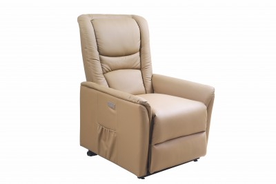 Fotoliu Recliner tapitat cu piele ecologica, cu functie masaj Senior Beige, l75xA96xH105 cm