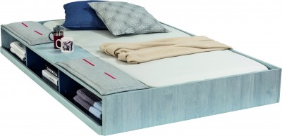 Sertar Pat cu spatiu de depozitare din pal pentru tineret, baieti 12-24 ani, Trio Blue, l194xA123xH26 cm