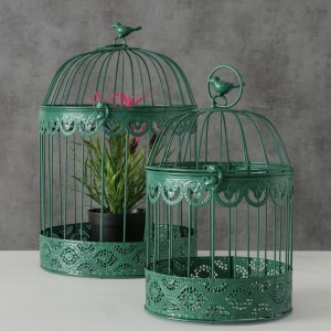 Set 2 colivii decorative, din metal, Frederique Verde, Ø25xH40 cm / Ø20xH30 cm
