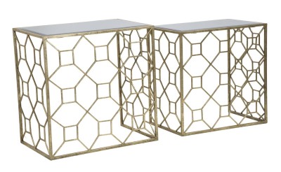 Set 2 console din sticla si metal Diamond Auriu, l59,5xA40xH60 / l55xA35xH55 cm