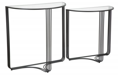 Set 2 console din sticla si metal Dublino Negru, l82xA40,5xH81 / l72xA35,5xH71 cm
