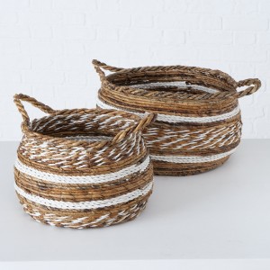 Set 2 cosuri pentru depozitare, din frunze de bananier, Muna Alb / Natural, l52xH25 cm / l45xH22 cm