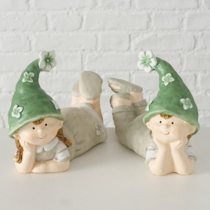 Set 2 decoratiuni din ceramica, Valera II Verde / Alb, Modele Asortate, L21xl10xH15 cm