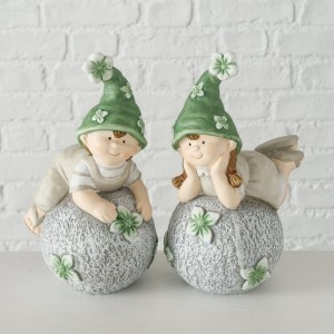 Set 2 decoratiuni din ceramica, Valera Verde / Alb, Modele Asortate, L13xl11xH21 cm