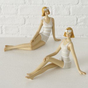 Set 2 figurine din polirasina Meredith Gri / Alb, L19xl10xH12 cm