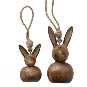 Set 2 figurine suspendabile din lemn Nala Maro, Ø6xH11 cm / Ø4,5xH7 cm
