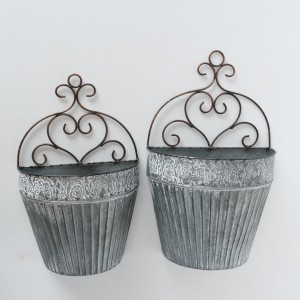 Set 2 ghivece de perete din metal Augusta Gri, l28xA13,5xH44,5 / l24xA12xH39 cm