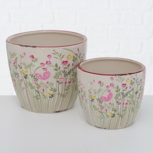 Set 2 ghivece din ceramica Rosalie Multicolor, Ø16xH14 cm / Ø14xH12 cm