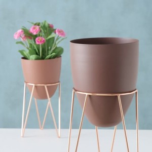 Set 2 ghivece cu suport metalic Kehmo Multicolor, Ø17xH41 cm / Ø14xH27 cm