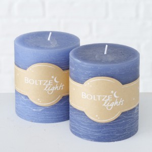 Set 2 Lumanari Decorative Azure Small, Albastru, din Ceara, Rotunde Ø9xH10 cm