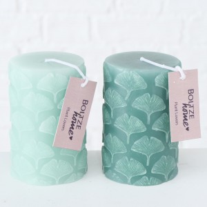 Set 2 Lumanari Decorative Ginkgo, Verde, din Ceara, Rotunde Ø7xH10 cm