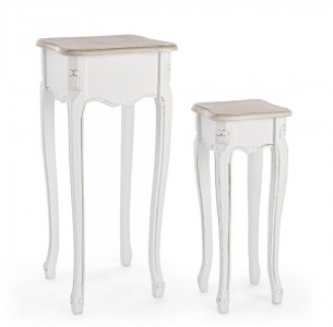 Set 2 masute suport telefon din lemn de Paulownia si furnir Justine Alb / Natural, L36xl36xH80 cm / L26xl26xH62 cm