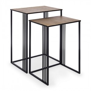 Set 2 masute suport telefon din MDF si metal Elvin Auriu / Negru, L45,5xl33,5xH63 cm / L40,5xl30xH56 cm