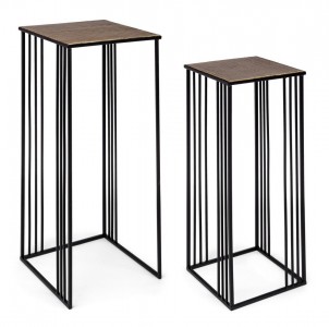 Set 2 masute suport telefon din MDF si metal Elvin High Auriu / Negru, L33xl33xH73 cm / L28xl28xH65 cm