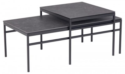 Set 2 mese de cafea din ceramica si metal, Exeter Negru, L100xl50xH35 cm / L55xl50xH43 cm