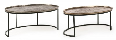 Set 2 mese de cafea din metal Amira Antique Oval Argintiu / Auriu, L97xl59xH41 / L85xl49xH36 cm