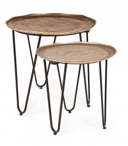 Set 2 mese de cafea din metal Amira I Round Alama / Negru, Ø47xH46 / Ø40xH41 cm