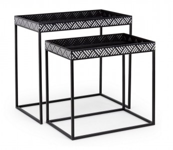 Set 2 mese de cafea din metal Inky Alb / Negru, L61,5xl35,5xH58 cm / L52xl32,5xH48 cm