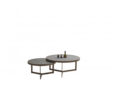 Set 2 mese de cafea din pal, MDF si metal, Mercedes Negru / Bronz, Ø90xH42 / Ø80xH37 cm