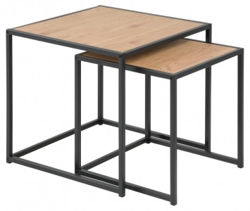 Set 2 mese de cafea din pal si metal, Seaford Stejar Wild / Negru, L50xl50xH45 cm / L40xl40xH40 cm