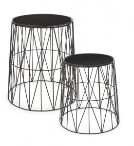 Set 2 mese de cafea din sticla si metal Farah Negru, Ø43xH48 / Ø38xH40 cm