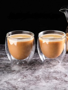 Set 2 pahare din sticla cu pereti dubli, Glisy Transparent, 250 ml