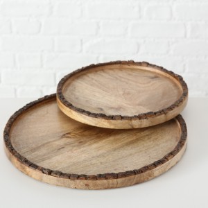 Set 2 platouri decorative din lemn de mango Widdo Natural, Ø34xH2 cm / Ø27xH2 cm