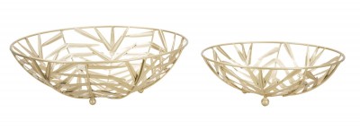 Set 2 platouri decorative metalice Glam Couple Auriu, Ø35,5xH10,8 / Ø10,8xH8 cm